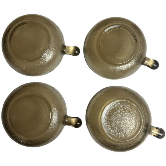 Vintage Smokey Brown Glass Soup Bowls With Handle Set Of 4 - Picture 4 of 4